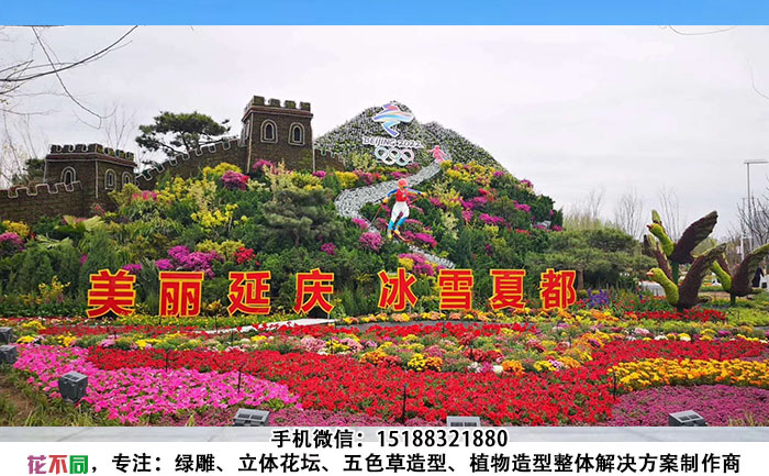 公园景区五色草造型实景拍摄图-延庆长城造型