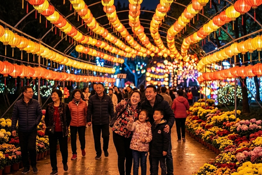 菊花展夜游时光隧道与网红打卡通道