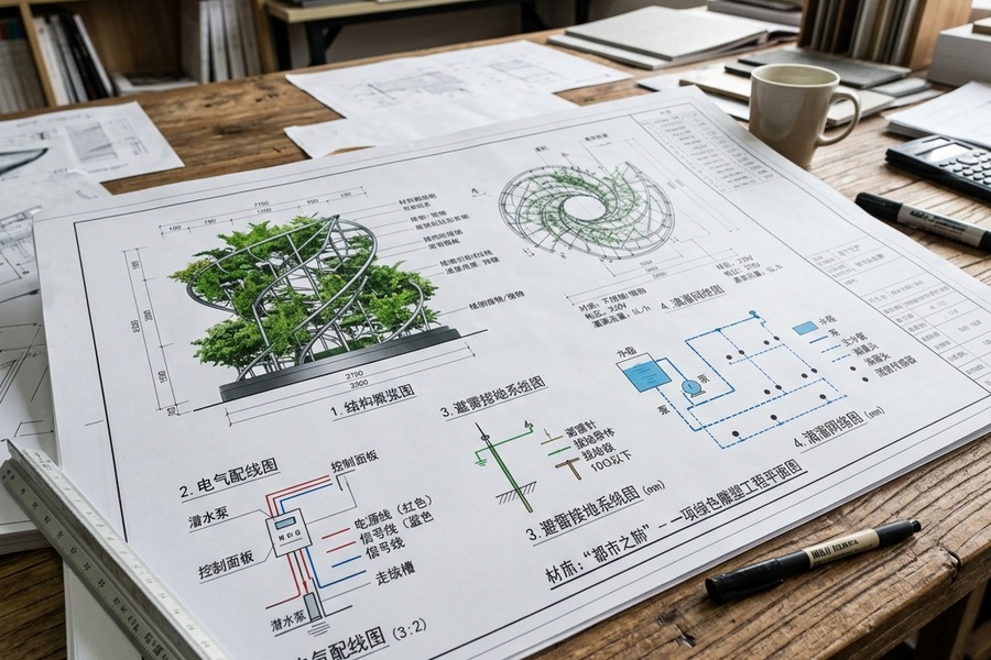 立体绿化绿雕图纸包含滴灌与防雷细节