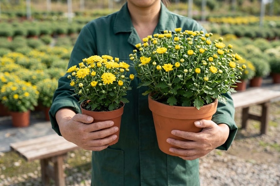 达到一级出圃标准的九月菊饱满分枝与密集花蕾形态特写